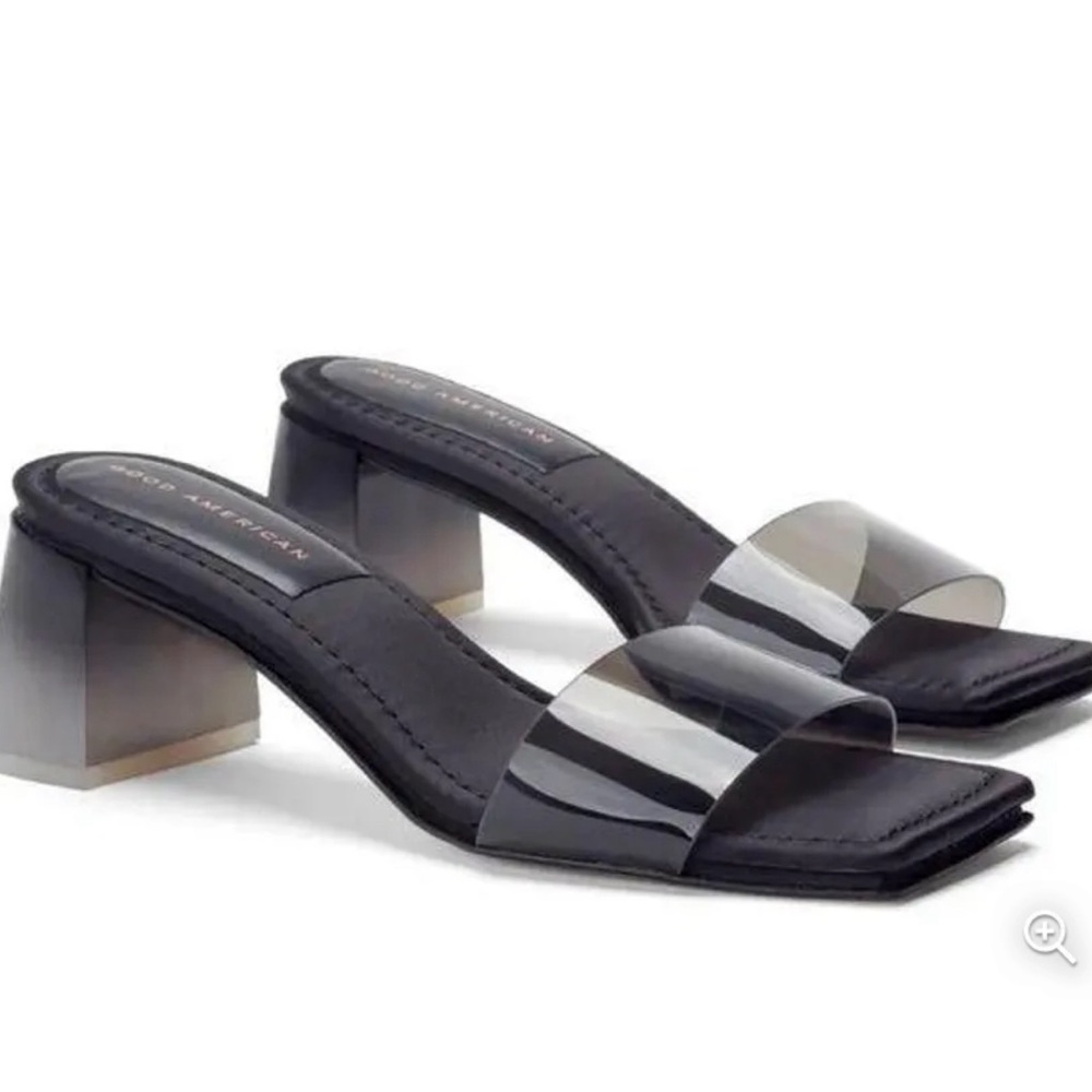Good American Sandals Womens Size 7,5 Ombre Black Block Heel Slide NEW